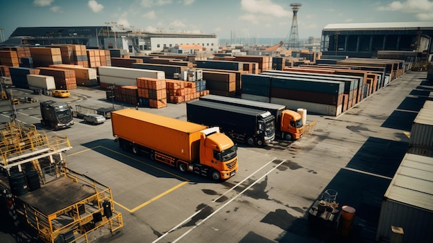 Photo entrepôt de conteneurs sur plate-forme avec grues et chariots élévateurs vue aérienne concept commercial et logistique de transit de marchandises katy wroclawskie pologne 29 octobre 2021