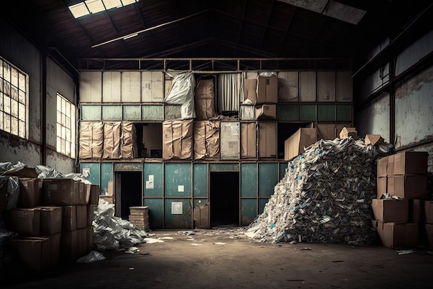 Un entrepôt rempli de matières recyclables triées prêtes à être valorisées