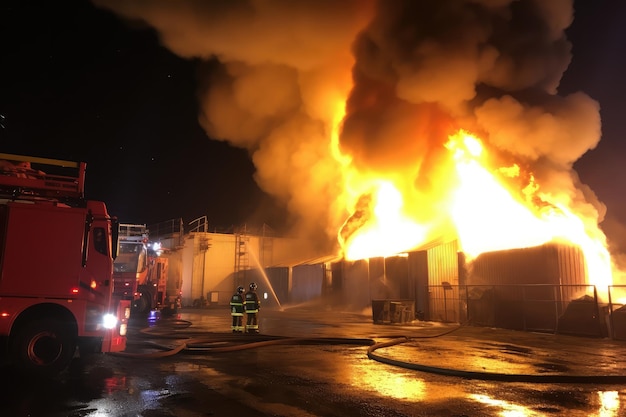 Un entrepôt d'usine est en feu