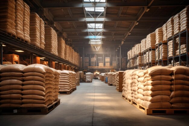 Photo un entrepôt vintage avec des sacs en toile.