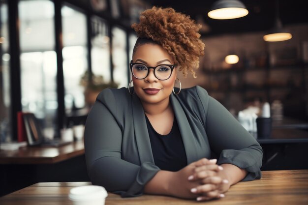 Photo entrepreneur grande taille à succès à son bureau