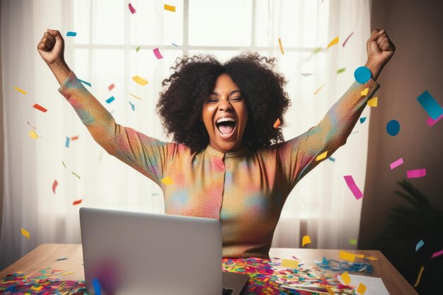 Photo entrepreneur grande taille à succès à son bureau