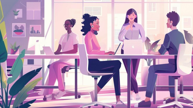 Photo entrepreneure dirigeant une équipe créative dans un espace de travail technologique