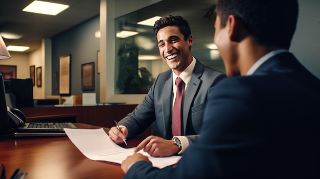 Des entrepreneurs souriants ayant une réunion d'affaires réussie