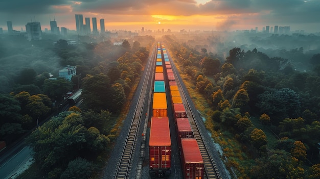 Une entreprise mondiale de trains de fret de conteneurs pour le concept de logistique commerciale, de fret aérien, de transport ferroviaire et maritime, et de commandes en ligne de marchandises partout dans le monde.