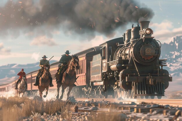 Photo entrez au milieu d'un braquage de train dans le wild west.
