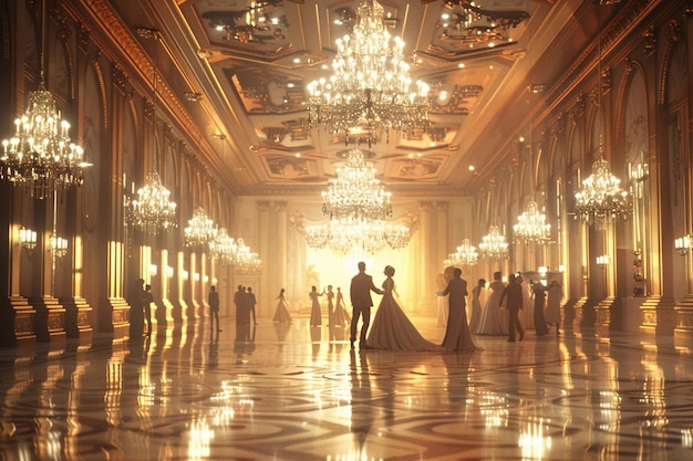 Photo entrez dans une salle de bal enchanteuse baignée dans l'ai génératif doux