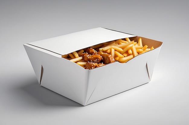 Enveloppe de boîte de fast-food en carton blanc pour le déjeuner de nourriture chinoise sur fond blanc isolée