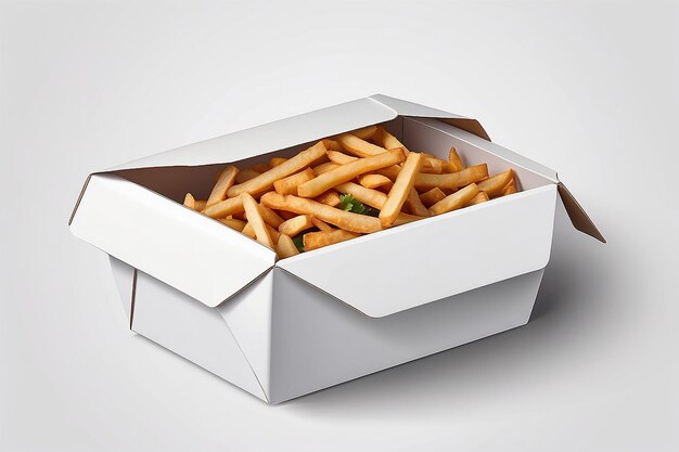 Enveloppe de boîte de fast-food en carton blanc pour le déjeuner de nourriture chinoise sur fond blanc isolée