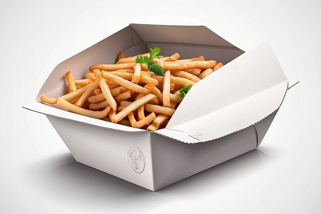 Enveloppe de boîte de fast-food en carton blanc pour le déjeuner de nourriture chinoise sur fond blanc isolée