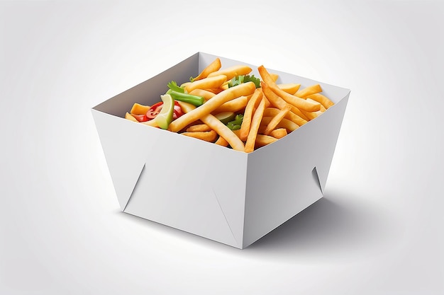 Enveloppe de boîte de fast-food en carton blanc pour le déjeuner de nourriture chinoise sur fond blanc isolée