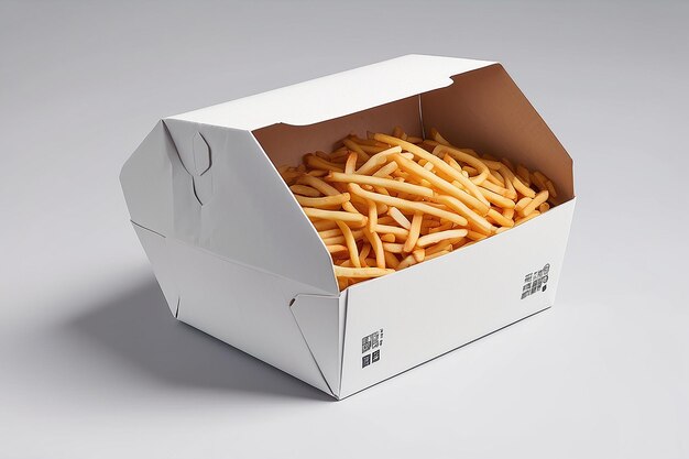 Enveloppe de boîte de fast-food en carton blanc pour le déjeuner de nourriture chinoise sur fond blanc isolée