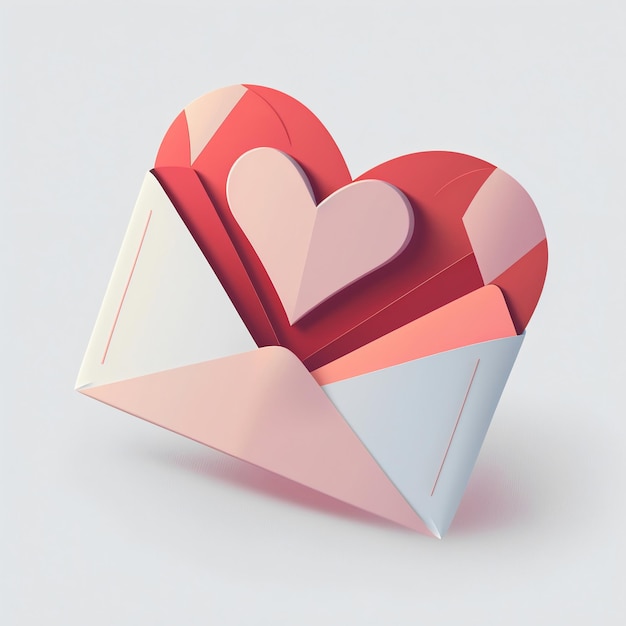 Enveloppe en forme de coeur découpée en papier de couleur pastel dans le rendu 3D