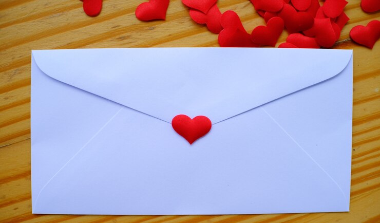 Enveloppe de lettre d&#39;amour Saint Valentin avec coeurs sur fond en bois. copier l&#39;espace.