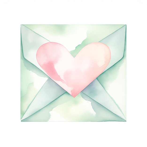 enveloppe de lettre avec un coeur dessus, accessoire de vie simple pour le printemps ou l'été en vert neutre