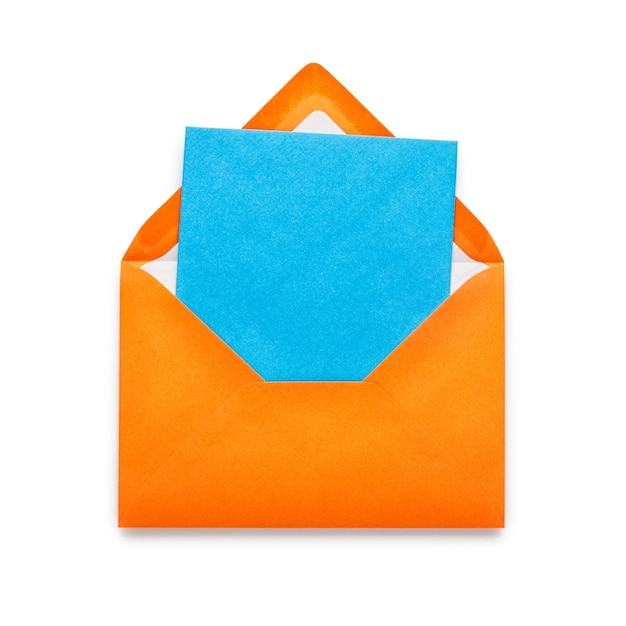 Enveloppe orange avec carte bleue