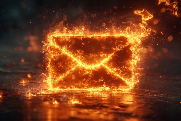 Une enveloppe postale en feu sur un fond noir Illustration