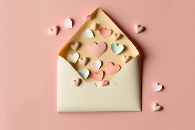 enveloppe de la saint-valentin et coeur de papier, fond de la saint-valentin, cadeaux