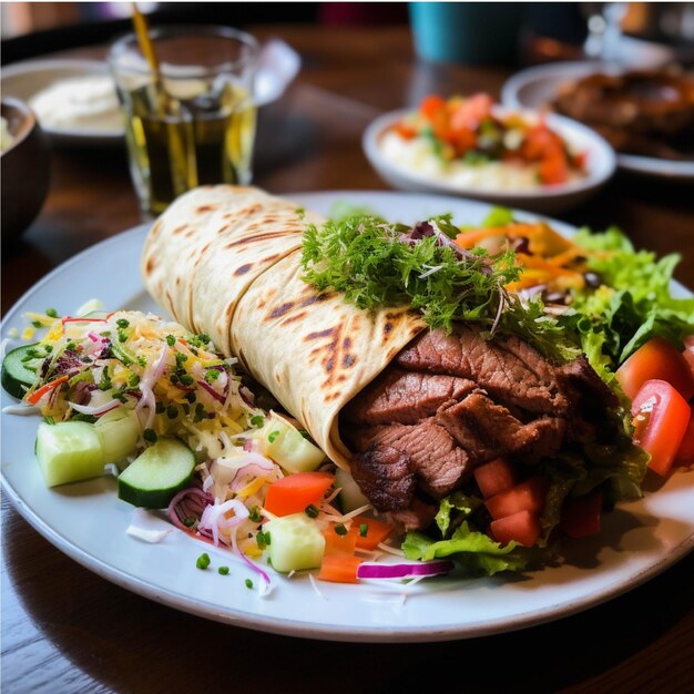 Enveloppe de tortilla avec du poulet grillé et des légumes isolés sur fond blanc