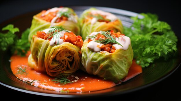 Enveloppes de chou avec une sauce de tomates et de légumes