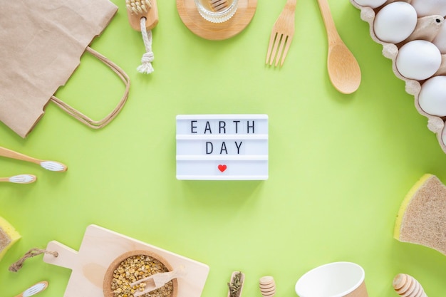 Photo environnement earth day concept un ensemble d'objets sans plastique concept écologique zéro déchet