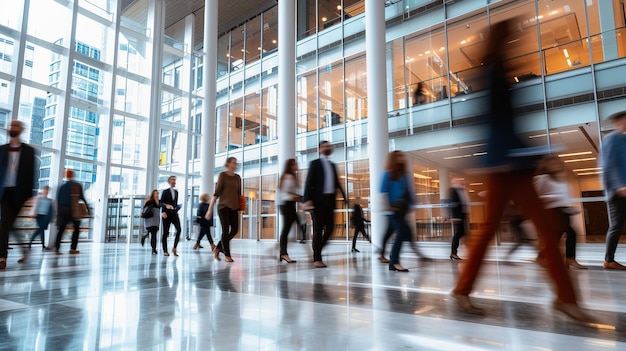 Environnement d'entreprise occupé avec des hommes d'affaires en mouvement flou