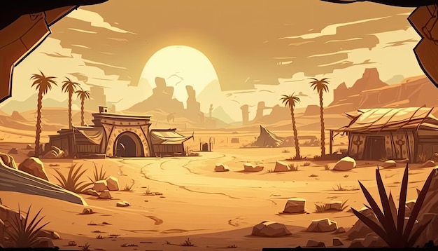 Environnement de fond 2D Desert pour un jeu mobile d'arène de combat Generative ai
