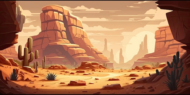 Environnement de fond 2D Desert pour un jeu mobile d'arène de combat Generative ai