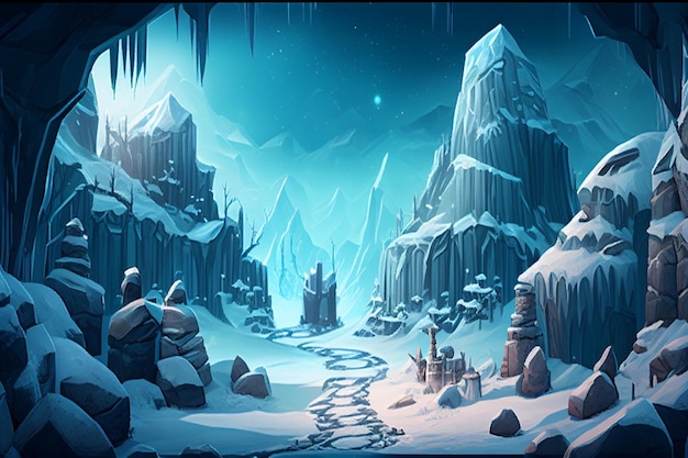 Environnement de fond de neige glacée 2d pour un jeu mobile d'arène de combat