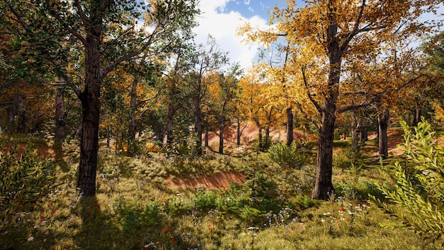 Environnement forestier en automne rendu 3d