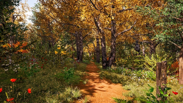 Environnement forestier en automne rendu 3d