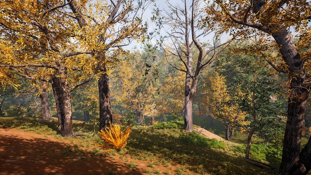 Environnement forestier en automne rendu 3d