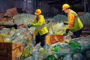 Photo environnement homme déchets recyclage déchets déchets industrie plastique personne réutilisation ouvrier occupation
