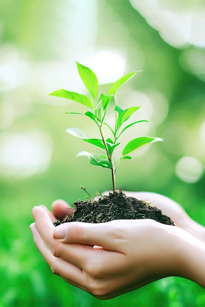 Environnement Jour de la Terre Entre les mains des arbres qui poussent des semis générés par ai