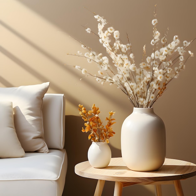 Environnement de salon intérieur moderne avec vase à fleurs canapé de lumière du jour confortable relaxant calme g
