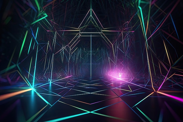 Environnement virtuel d'arrière-plan de forme géométrique 3D futuriste rempli de pulsations holographiques