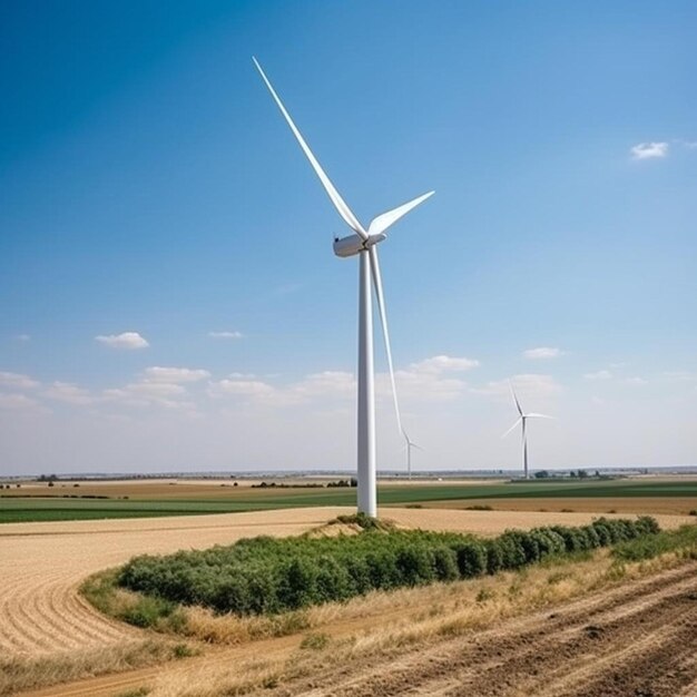 une éolienne au milieu d'un champ