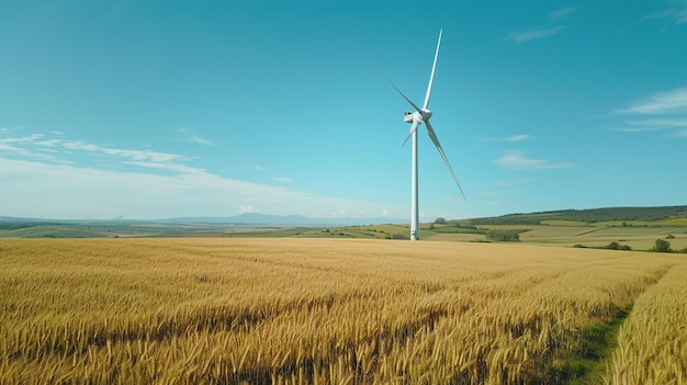 Une éolienne dans un champ de blé 3D