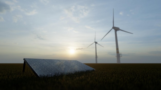 Une éolienne avec le soleil qui brille dessus.