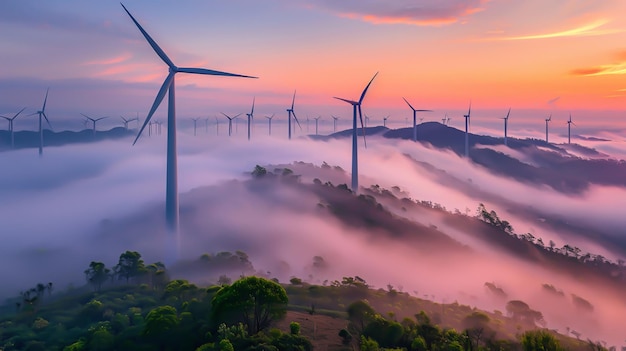 Photo des éoliennes sur une colline en automne