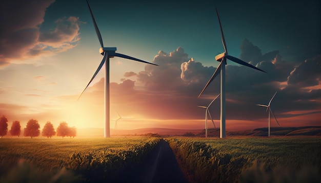 Photo Éoliennes dans un champ source d'énergie alternative generative ai