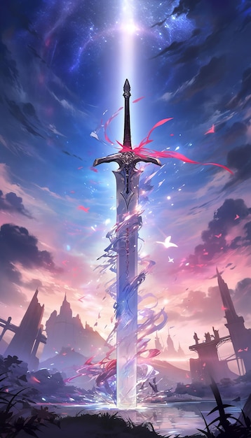 Une épée dans le ciel avec les mots épée au milieu