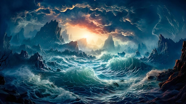 Epic Ocean Sea Wave Ciel rouge et bleu