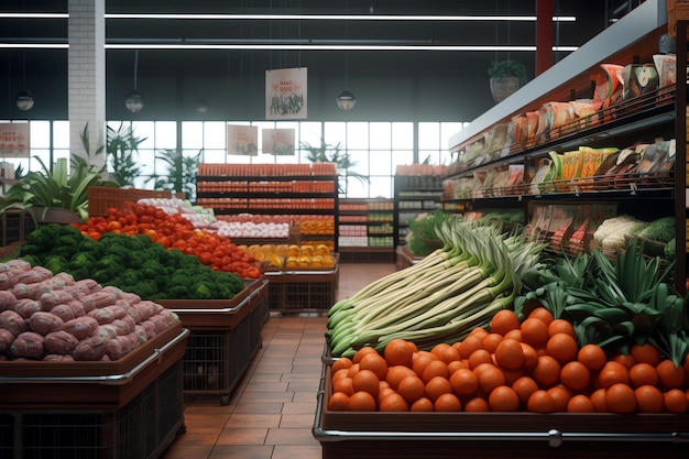 Une épicerie avec des fruits et légumes frais