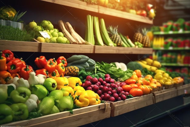 Une épicerie avec fruits et légumes