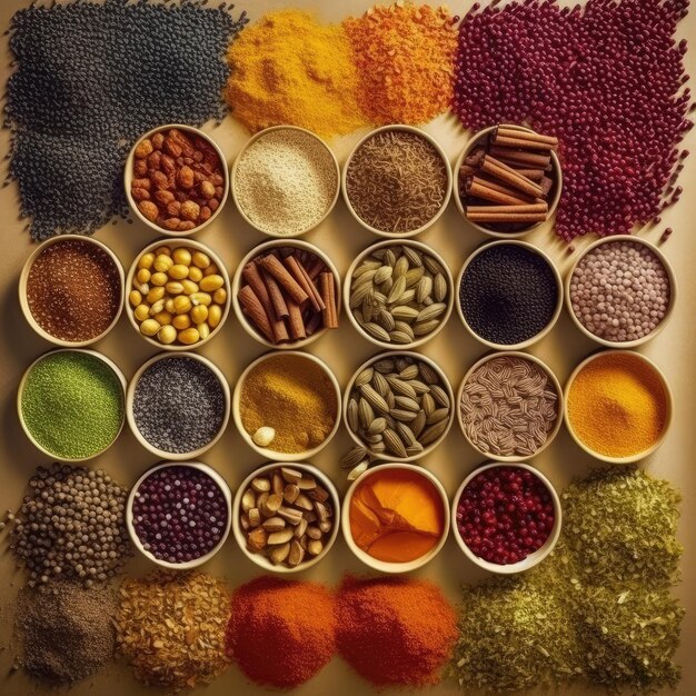 Les épices, les arômes aromatiques, les coups d'art colorés.