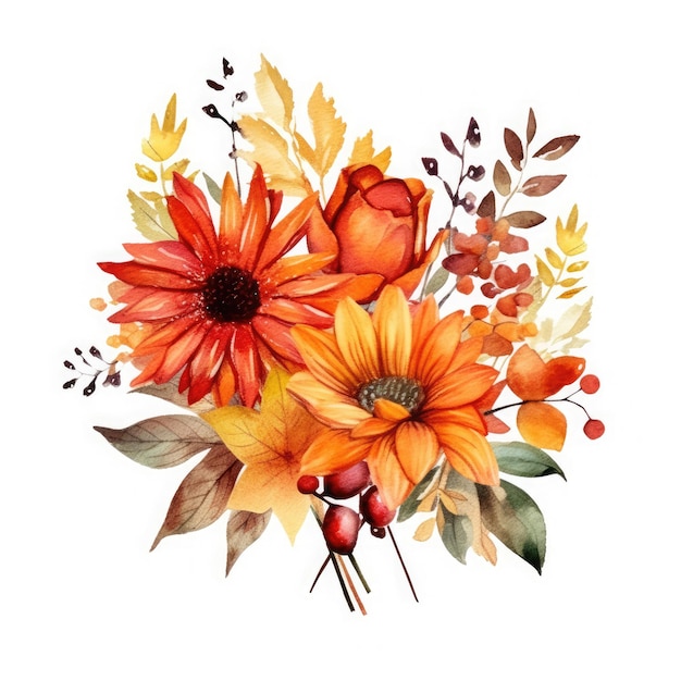 Les épices et les fleurs d'automne Aquarelle de sublimation Clipart sur fond blanc