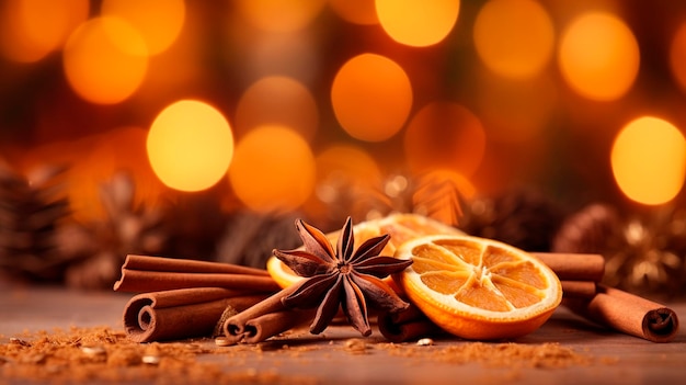 Photo les épices de noël et les oranges aliments à ia générative