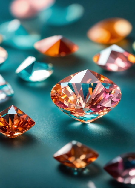 épingle faite de fragments de verre diamant étincelants dans des tons orange turquoise profond et rose Élégance brillante