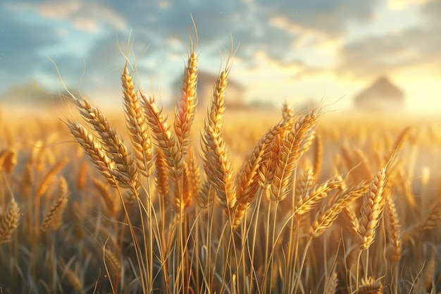 Des épis de blé doré en gros plan Un magnifique paysage naturel au coucher du soleil Un champ de blé